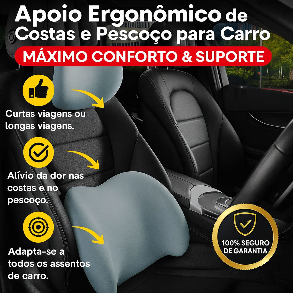 Encosto de cabeça e apoio lombar ergonómicos para cadeiras auto